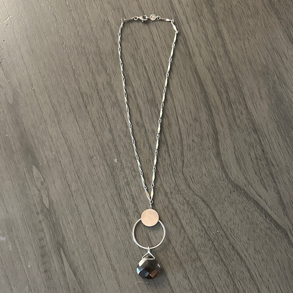 Chic Silver and Smoky Topaz Geometric Necklace
